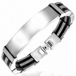 Bracelet en acier inoxydable avec bracelet en forme de montre gravable en caoutchouc noir A