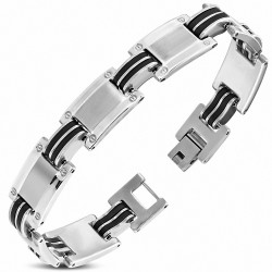 Bracelet à maillons  panthère à graver en acier inoxydable avec caoutchouc noir 158