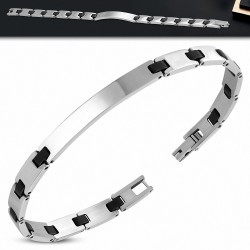 Bracelet en acier inoxydable avec bracelet en forme de montre gravable en caoutchouc noir E