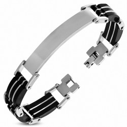 Bracelet en acier inoxydable avec bracelet en forme de montre gravable en caoutchouc noir F