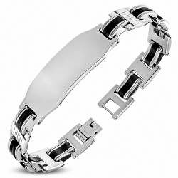 Bracelet en acier inoxydable avec bracelet en forme de montre gravable en caoutchouc noir G