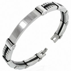 Bracelet en acier inoxydable avec bracelet en forme de montre gravable en caoutchouc noir H