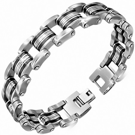 Bracelet à maillons  hommes en acier inoxydable avec caoutchouc noir 173