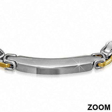 Bracelet en acier inoxydable à maillons byzantins de style montre gravable avec fermoir à pince de homard en acier inoxydable