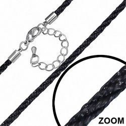 L-46cm | Cordon en nylon tressé en alliage noir avec brins  et chaîne de rallonge