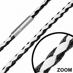 L-50cm | W-3mm  Cordon en Nylon Tressé Noir & Blanc avec Verrou en Cuivre