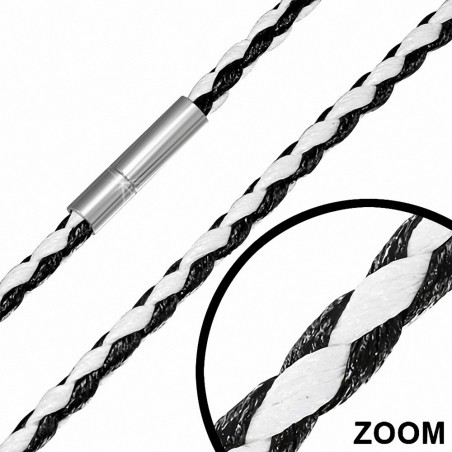 L-50cm | W-3mm  Cordon en Nylon Tressé Noir & Blanc avec Verrou en Cuivre