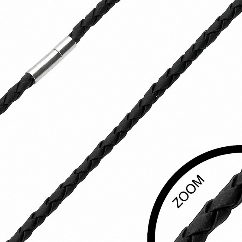 L-60cm W-3mm | Chaîne en nylon tressé à un seul brin noir avec verrou de cuivre