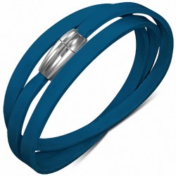 Collier avec bracelet en cuir bleu à fermetures magnétiques en acier inoxydable