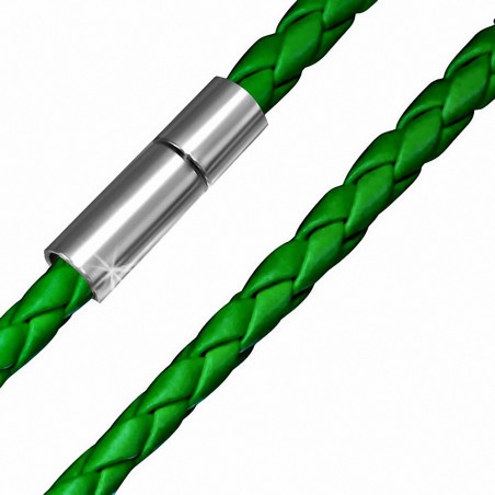 L-54cm W-4mm | Chaîne de cuir tressé PVC à chaîne  verte avec verrou en cuivre