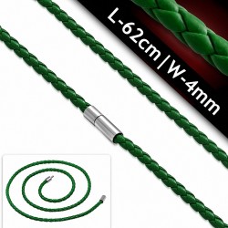 L-62cm W-4mm | Chaîne de cuir tressé PVC à chaîne  verte avec verrou en cuivre