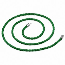 L-61cm W-4mm | Chaîne de cuir PVC tressé à simple brin  verte avec verrou en cuivre