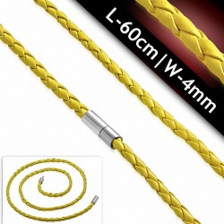 L-60cm W-4mm | Chaîne de cuir tressé jaune simple chaîne en cuir de PVC avec serrure en cuivre