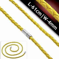 L-61cm W-4mm | Chaîne en cuir tressé jaune simple brin en cuir avec verrou de cuivre