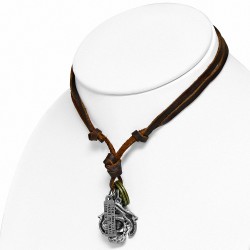 Alliage croix bagues pistolet vampire tireur crâne tag charm réglable en cuir brun collier motard