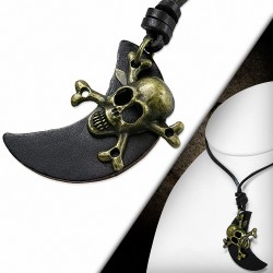 Collier en cuir ajustable avec pendentif en alliage fantaisie avec motif de tête de mort pirate et os croisés