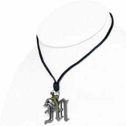 Crâne en Alliage Croix Lettre de gothique allemand Alphabet M charm réglable en cuir Biker Collier