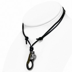 Alliage crâne sexe symbole menottes tag charm ajustable collier de motard en cuir noir