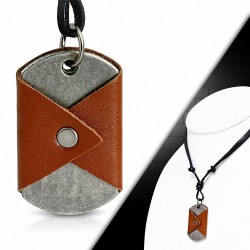 Collier ajustable en cuir noir avec pendentif en alliage plaque enrobée de cuir marron