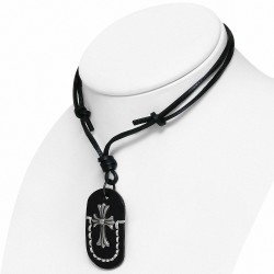 Collier réglable en cuir noir avec breloques en alliage fantaisie Fleur De Lis en Alliage