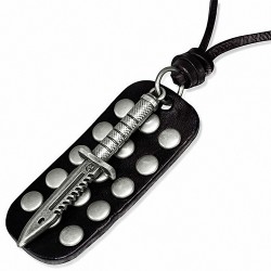 Collier en cuir noir ajustable avec breloque 2 pièces en alliage fantaisie