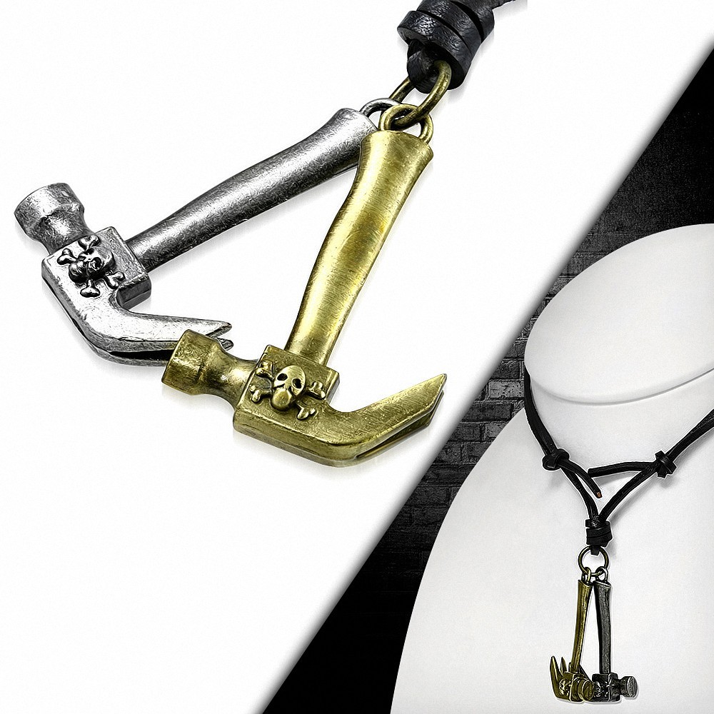 Collier de motard en cuir noir en alliage fantaisie avec motif de tête de mort pirate en forme de tête de pirate en cuir noir