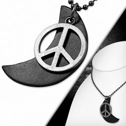 Alliage signe de la paix demi-lune en cuir noir charm collier boule militaire lien chaîne