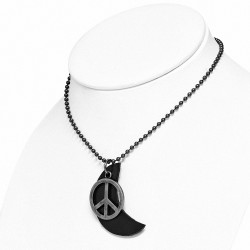 Alliage signe de la paix demi-lune en cuir noir charm collier boule militaire lien chaîne