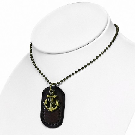 En Alliage marine ancre en cuir marron étiquette en cuir charm boule militaire lien chaîne collier