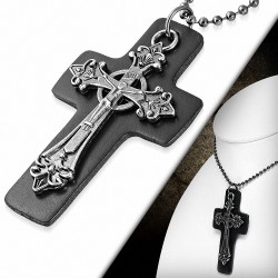 Alliage Religieux Chrétien Chasteté Crucifix Fleur De Lis En Cuir Noir Croix Bille Militaire Lien Chaîne Collier