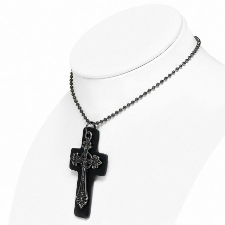 Alliage Religieux Chrétien Chasteté Crucifix Fleur De Lis En Cuir Noir Croix Bille Militaire Lien Chaîne Collier