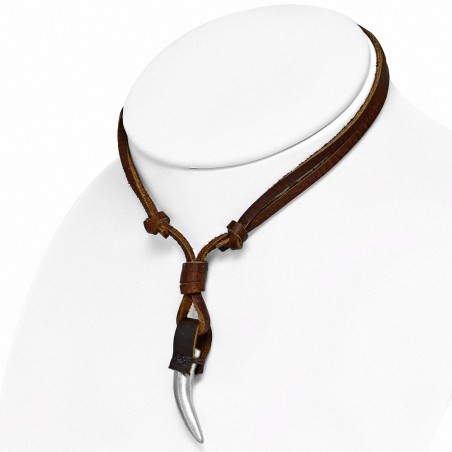 Collier ajustable en cuir marron en alliage fantaisie avec corne de bonheur