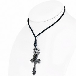 Alliage alliances crucifix fleur de lis bague de collier en cuir noir collier en cuir