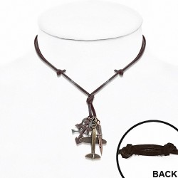 Alliage pirate crâne os croisés avion clé couteau croix charm réglable collier en cuir