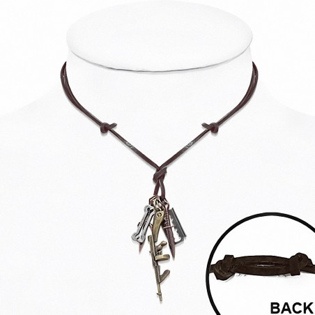 Alliage fusil arme de rasoir lame de rasoir couteau charm collier en cuir réglable en cuir