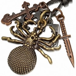 Alliage spider pirate crâne crossbones couteau charm collier en cuir réglable