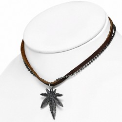 Alliage érable / marijuana ganja feuille charm militaire lien chaîne collier en cuir