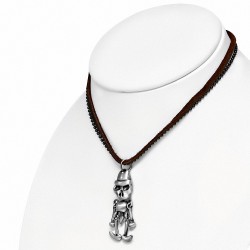 Alliage fantaisie charm de crâne militaire lien en cuir chaîne collier