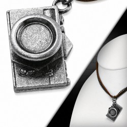 Alliage collier de chaîne de lien militaire en cuir charm de caméra classique