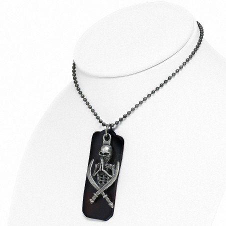 Alliage fantaisie fantôme squelette crâne épée croix en cuir marron tag en cuir charm lien militaire collier