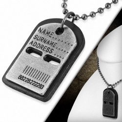 Alliage Nom Barcode Black Leather Tag Charm Collier de lien de boule militaire chaîne