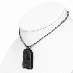 Alliage Nom Barcode Black Leather Tag Charm Collier de lien de boule militaire chaîne