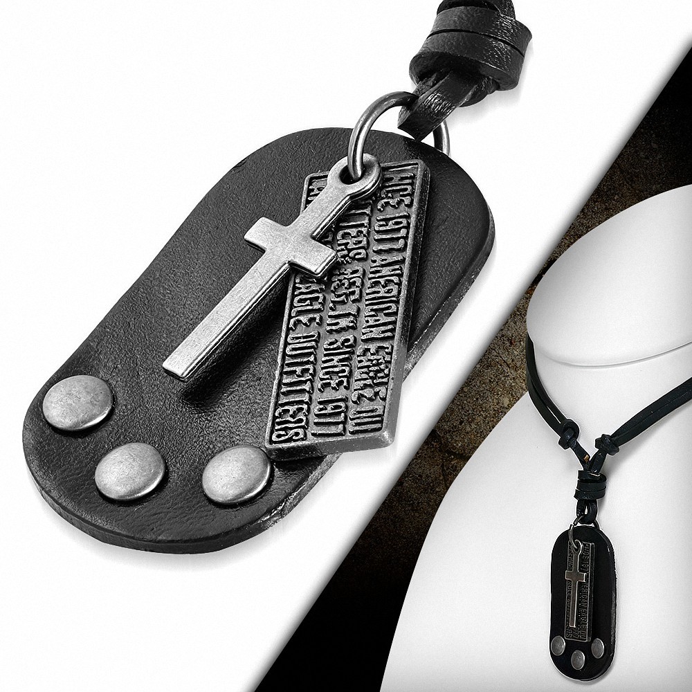 Collier ajustable en cuir noir avec breloque en Alliage