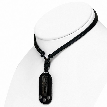 Collier ajustable en cuir noir avec breloque en Alliage