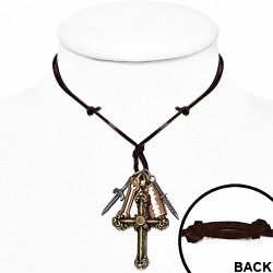 Alliage lame de rasoir clé clé couteau fleur croix charm réglable en cuir noir collier