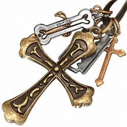 Alliage lame de rasoir clé clé couteau croix médiévale charm réglable collier en cuir noir en cuir