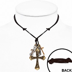 Alliage lame de rasoir clé clé couteau croix médiévale charm réglable collier en cuir noir en cuir