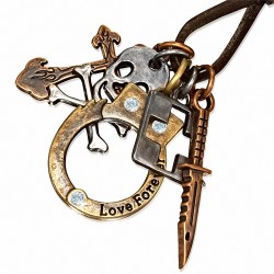 Couteau de menottes en alliage Fashion Love Forever Pirate Crâne Fleur De Lis Croix réglable en cuir noir avec collier