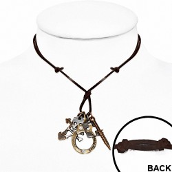 Couteau de menottes en alliage Fashion Love Forever Pirate Crâne Fleur De Lis Croix réglable en cuir noir avec collier