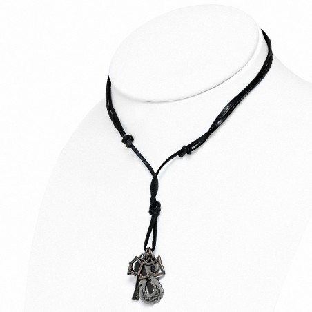 Collier en cuir noir ajustable avec breloque croix en Alliage et motif ciseaux